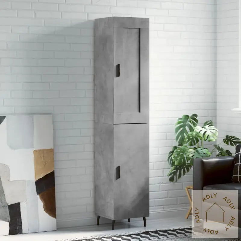 Highboard Betonggrå 34,5X34X180 Cm Konstruert Tre