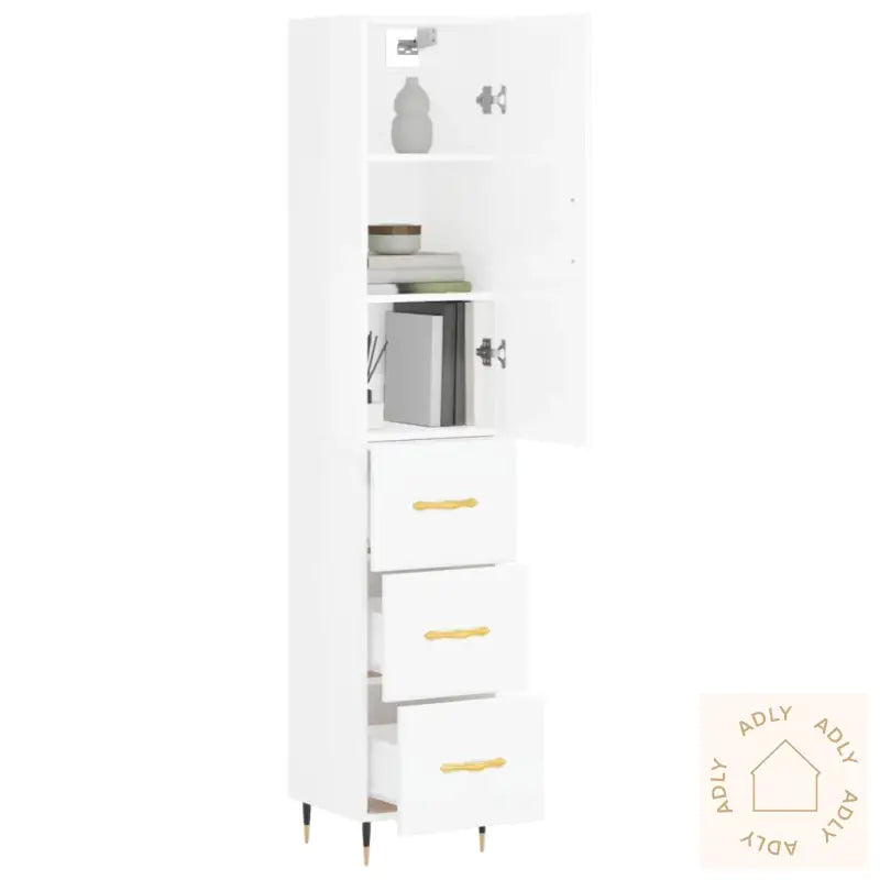 Highboard Høyglans Hvit 34,5X34X180 Cm Konstruert Tre