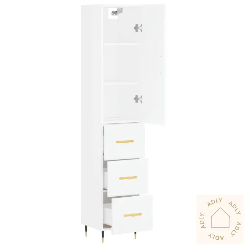 Highboard Høyglans Hvit 34,5X34X180 Cm Konstruert Tre