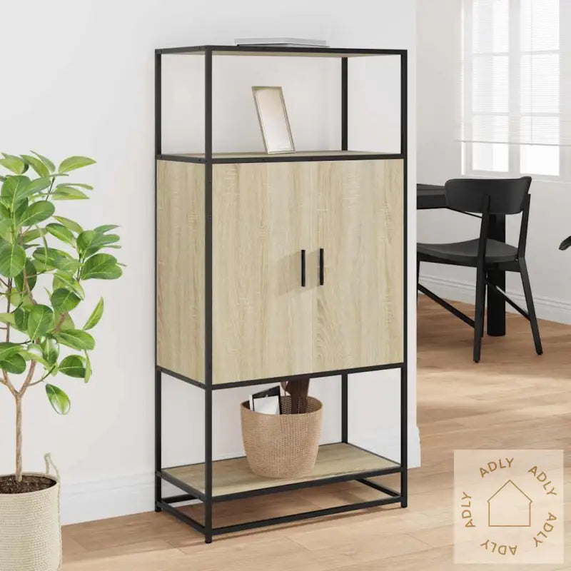 Highboard Sonoma Eik 68X35X139 Cm Konstruert Tre Og Metall