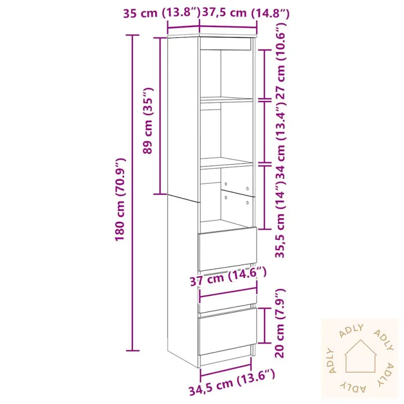 Høybord Sonoma Eik 37,5X35X180 Cm Konstruert Tre