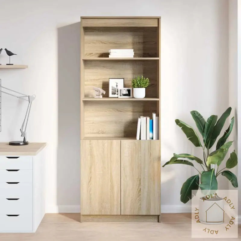 Highboard Sonoma Eik 70X35X180 Cm Konstruert Tre