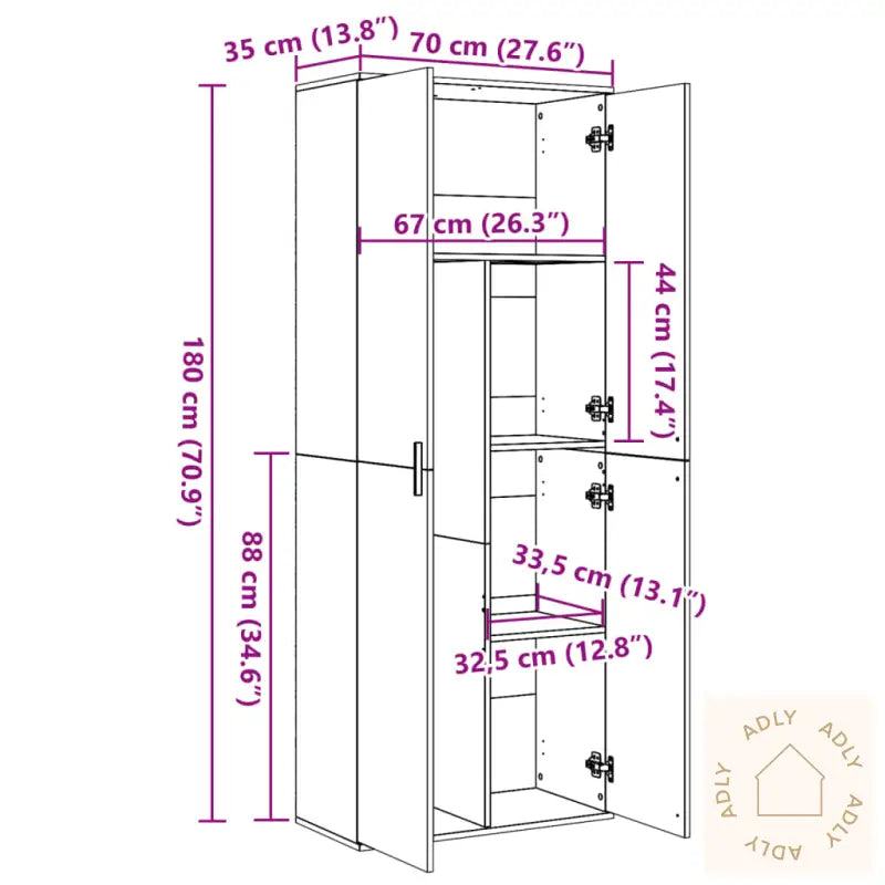 Highboard Sonoma Eik 70X35X180 Cm Konstruert Tre
