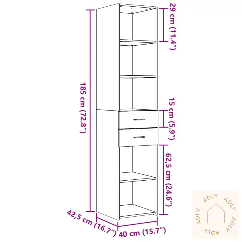 Hylle Sonoma Eik 40X42,5X185 Cm Konstruert Tre