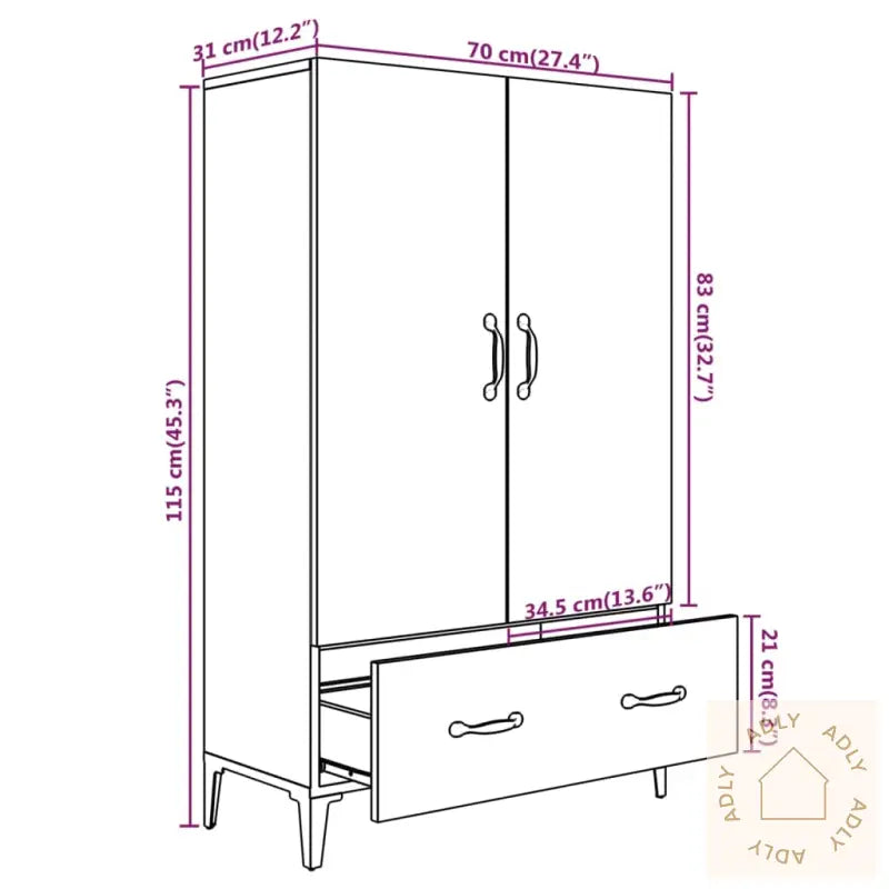 Highboard Sonoma Eik 70X31X115 Cm Konstruert Tre