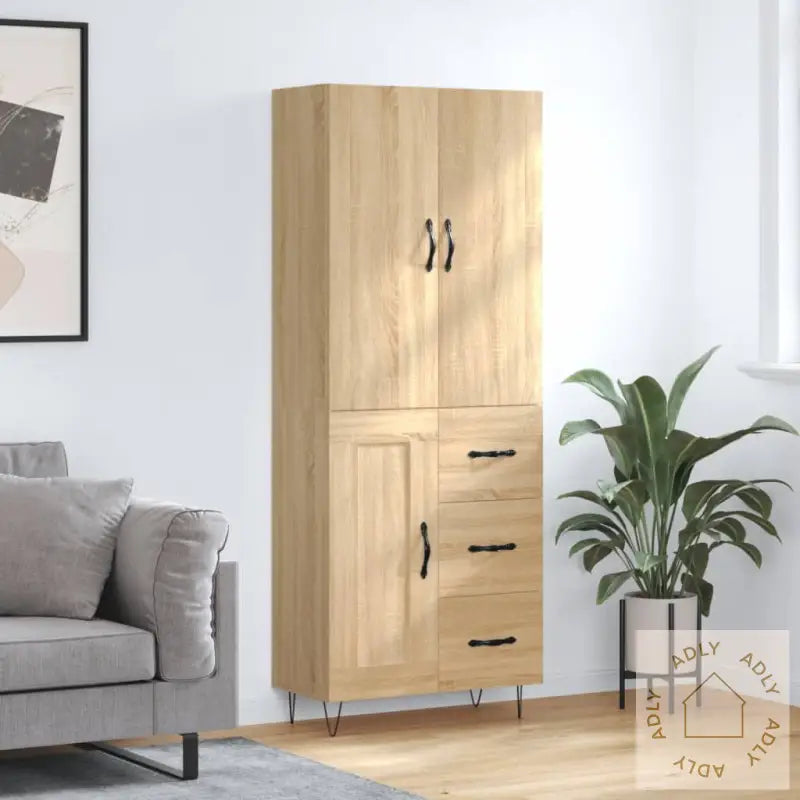 Highboard Sonoma Eik 69,5X34X180 Cm Konstruert Tre