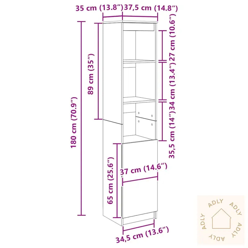 Høybord Sonoma Eik 37,5X35X180 Cm Konstruert Tre