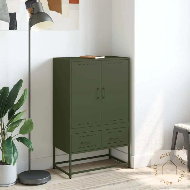 Highboard Olivengrønn 68X39X111,5 Cm Stål