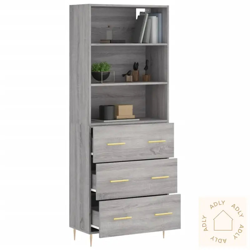 Highboard Grå Sonoma 69,5X34X180 Cm Konstruert Tre
