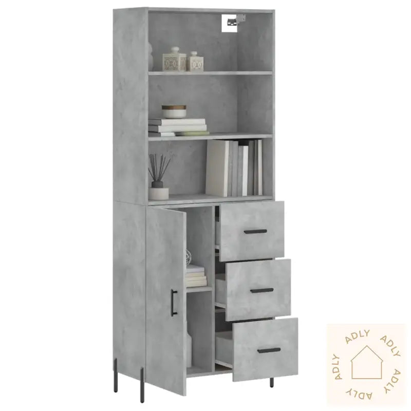 Highboard Betonggrå 69,5X34X180 Cm Konstruert Tre