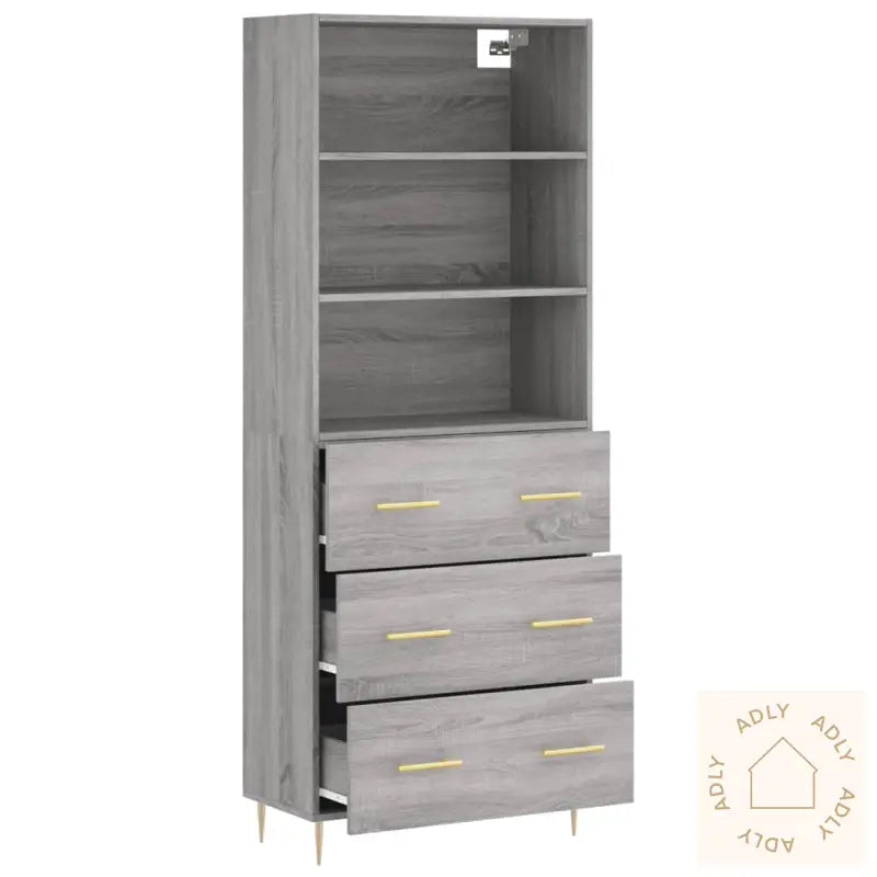 Highboard Grå Sonoma 69,5X34X180 Cm Konstruert Tre