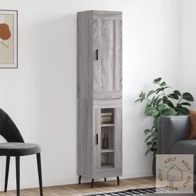Highboard Grå Sonoma 34,5X34X180 Cm Konstruert Tre