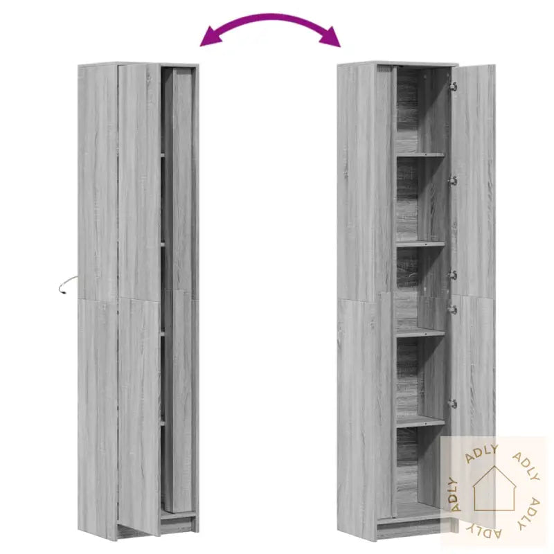 Garderobe Med Led Grå Sonoma 41,5X32,5X200 Cm Konstruert Tre