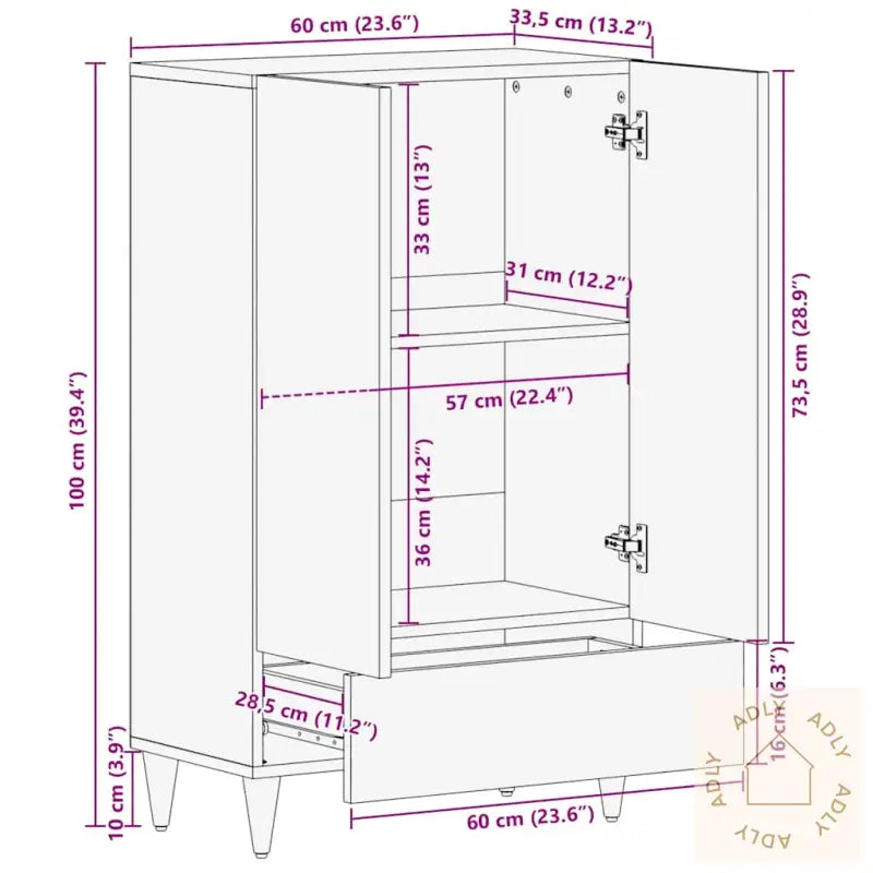 Highboard 60X33,5X100 Cm Heltre Mango