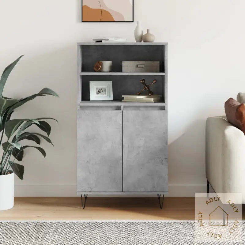 Highboard Betonggrå 60X36X110 Cm Konstruert Tre