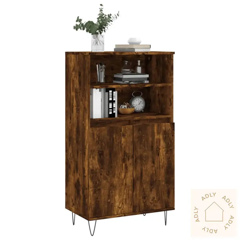 Highboard Røkt Eik 60X36X110 Cm Konstruert Tre