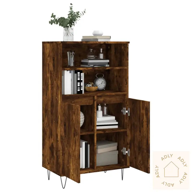 Highboard Røkt Eik 60X36X110 Cm Konstruert Tre