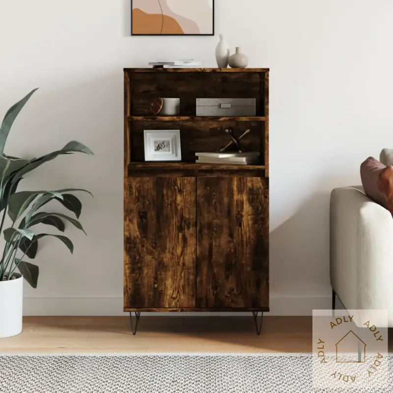 Highboard Røkt Eik 60X36X110 Cm Konstruert Tre