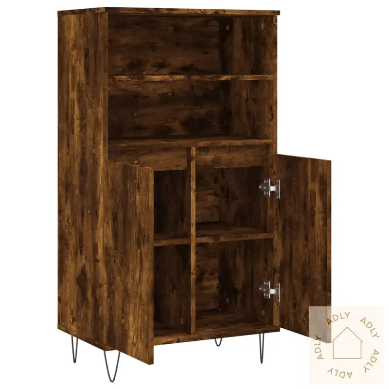 Highboard Røkt Eik 60X36X110 Cm Konstruert Tre