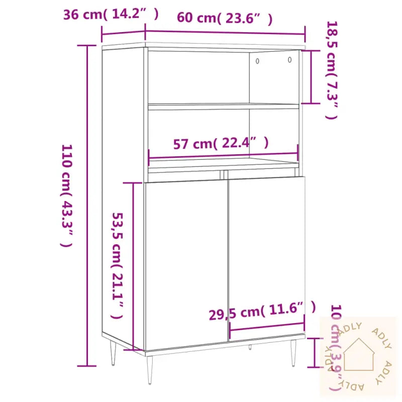 Highboard Grå Sonoma 60X36X110 Cm Konstruert Tre