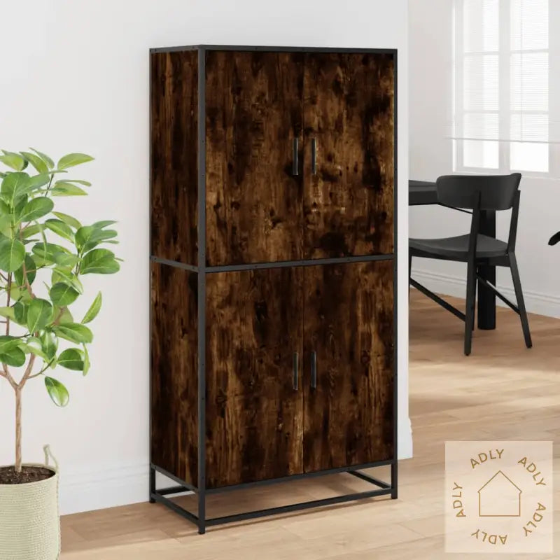 Highboard Røkt Eik 68X35X139 Cm Konstruert Tre