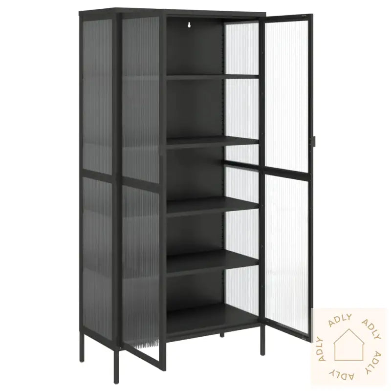 Highboard Svart 85X40X180 Cm Glass Og Stål