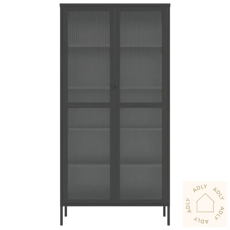 Highboard Svart 85X40X180 Cm Glass Og Stål