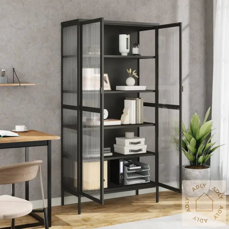 Highboard Svart 85X40X180 Cm Glass Og Stål
