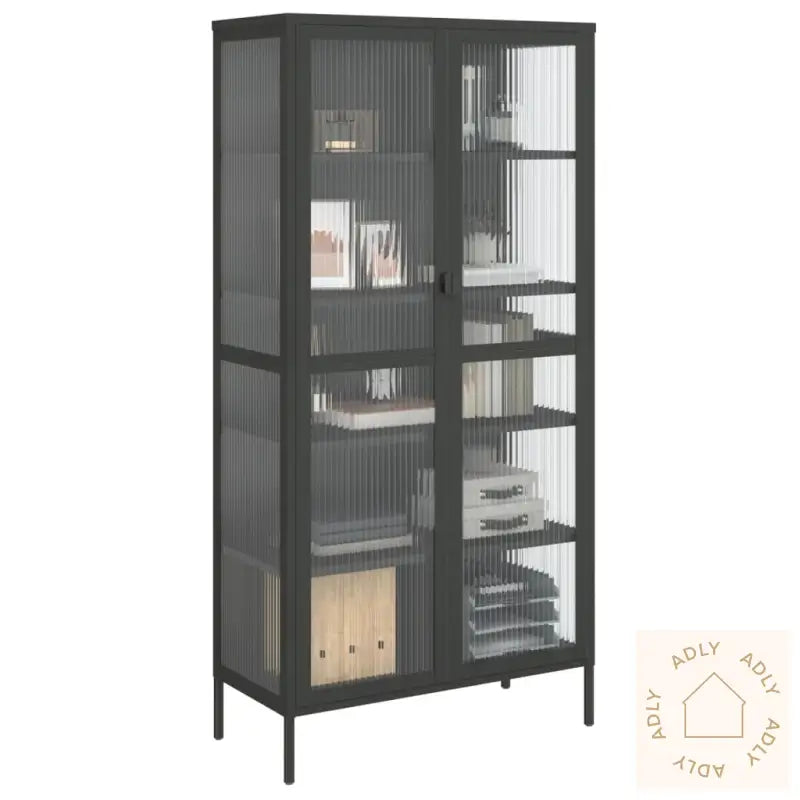 Highboard Svart 85X40X180 Cm Glass Og Stål
