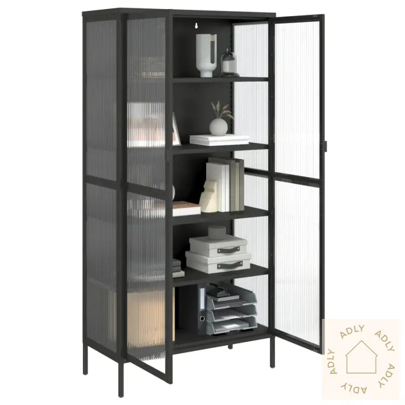 Highboard Svart 85X40X180 Cm Glass Og Stål