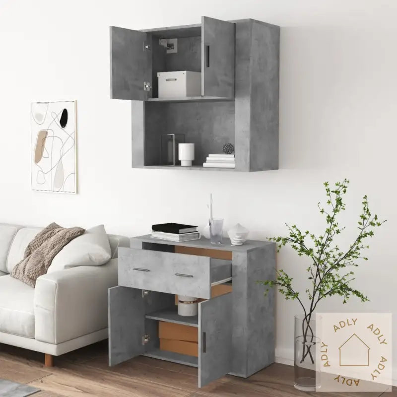 Highboard Betonggrå Konstruert Tre