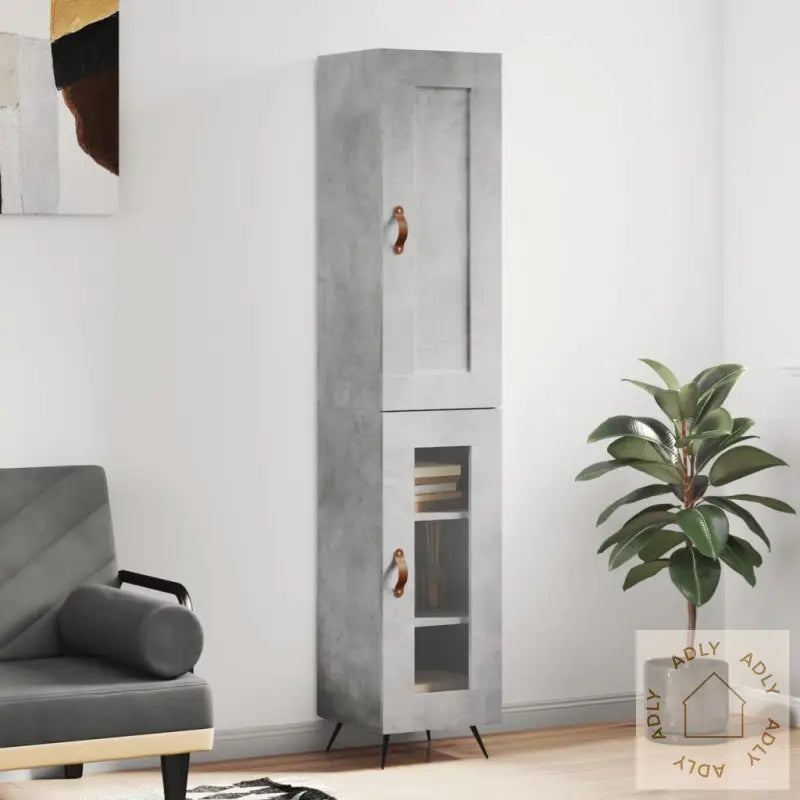 Highboard Betonggrå 34,5X34X180 Cm Konstruert Tre