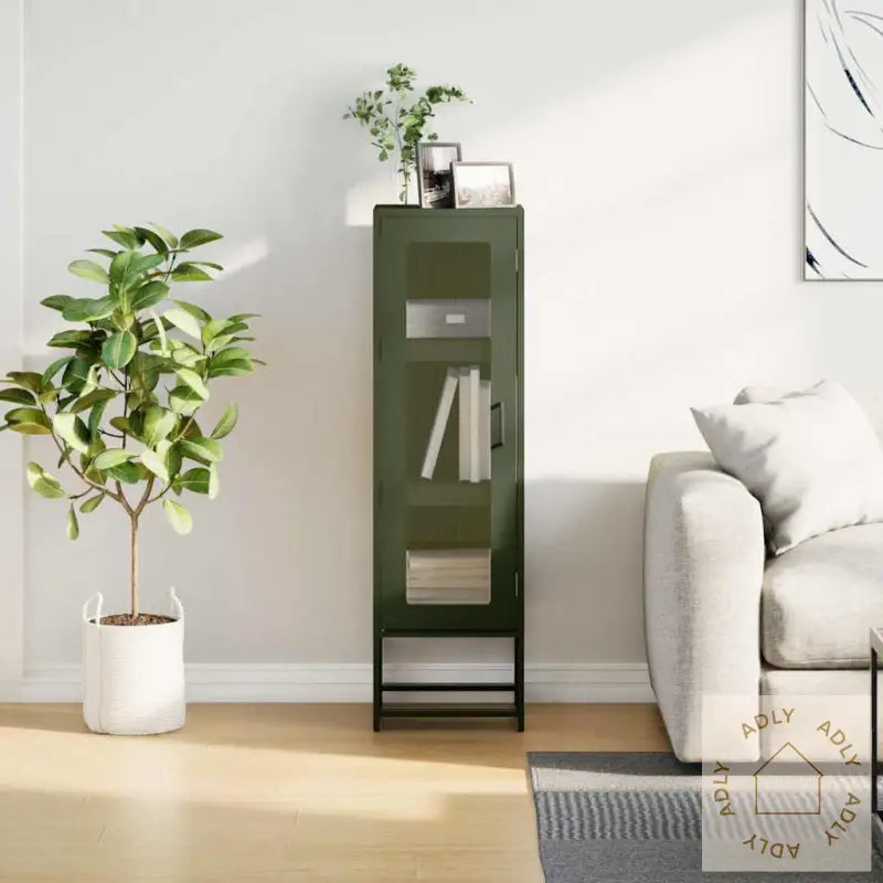 Highboard Olivengrønn 36X39X123 Cm Kaldvalset Stål