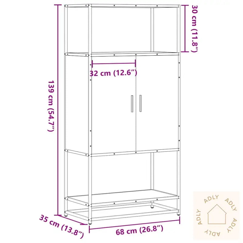 Highboard Svart 68X35X139 Cm Konstruert Tre Og Metall