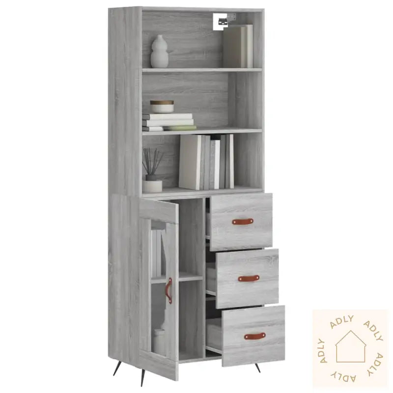 Highboard Grå Sonoma 69,5X34X180 Cm Konstruert Tre