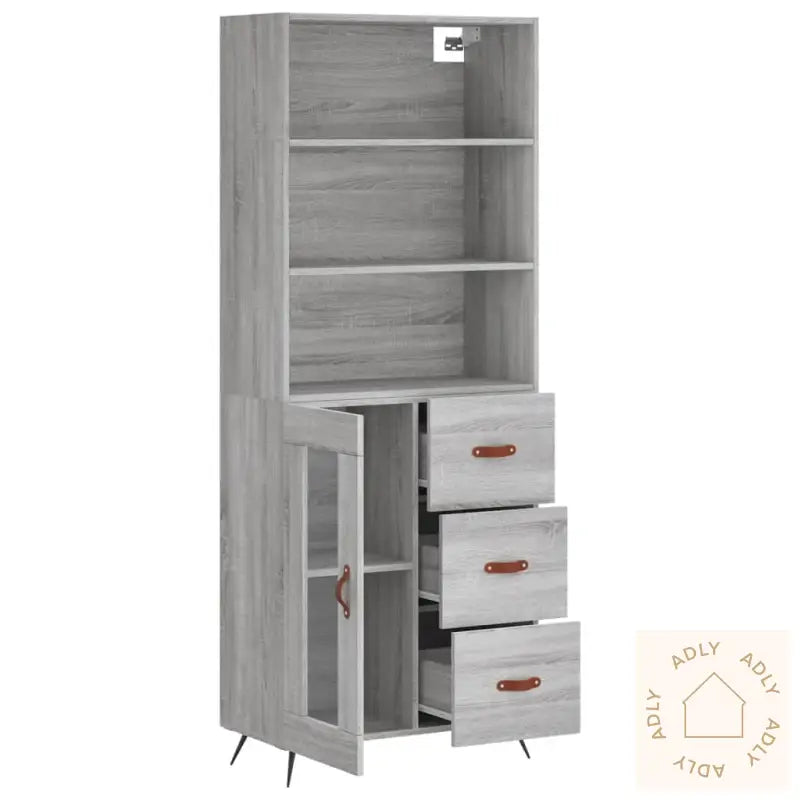 Highboard Grå Sonoma 69,5X34X180 Cm Konstruert Tre