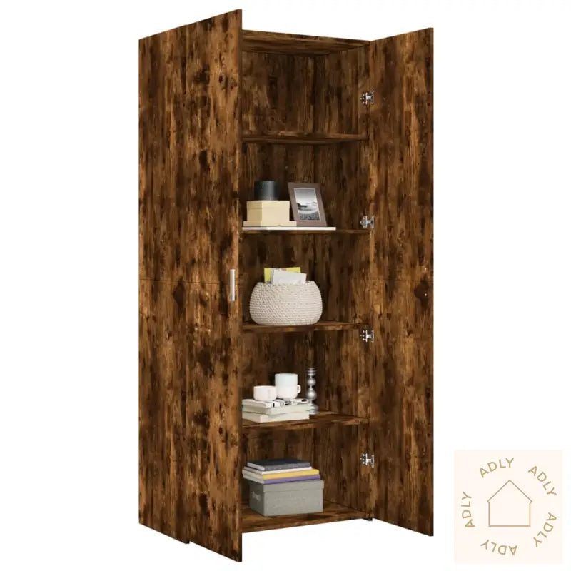 Highboard Røkt Eik 80X42,5X185 Cm Konstruert Tre