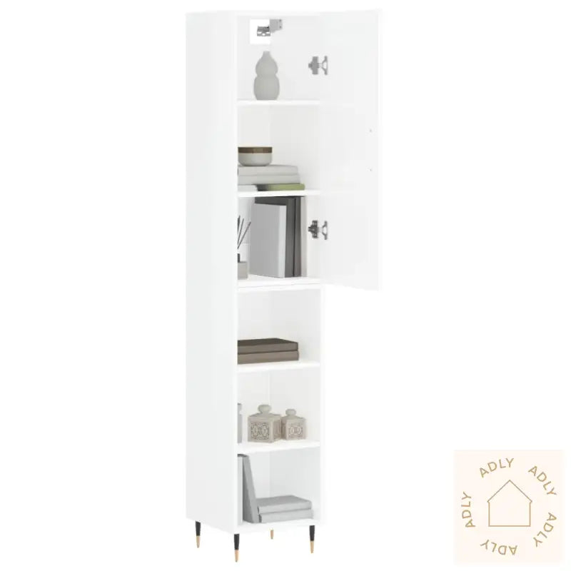 Highboard Høyglans Hvit 34,5X34X180 Cm Konstruert Tre