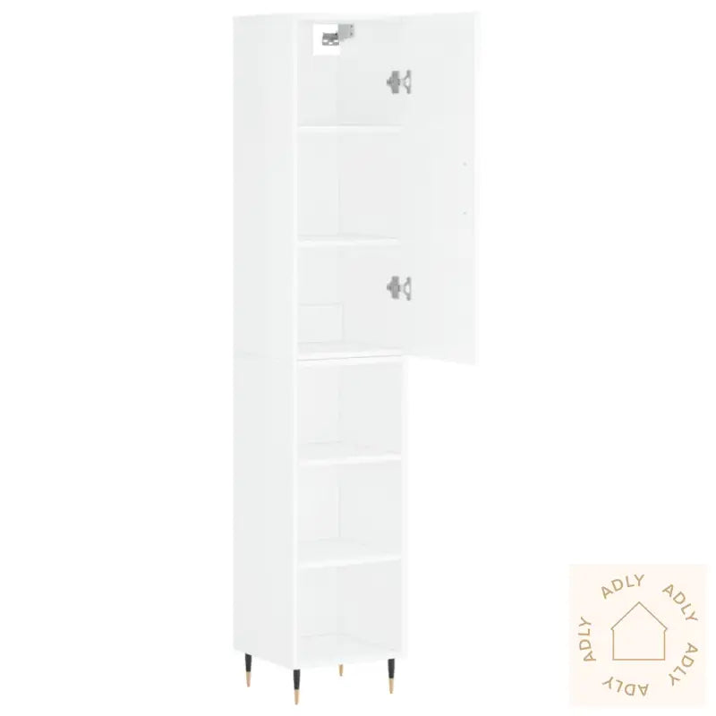 Highboard Høyglans Hvit 34,5X34X180 Cm Konstruert Tre