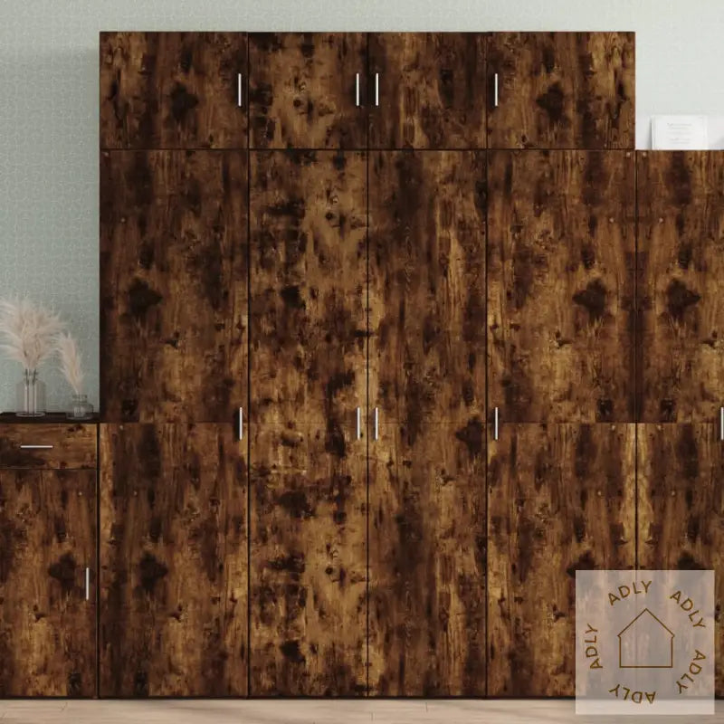 Highboard Røkt Eik 80X42,5X185 Cm Konstruert Tre