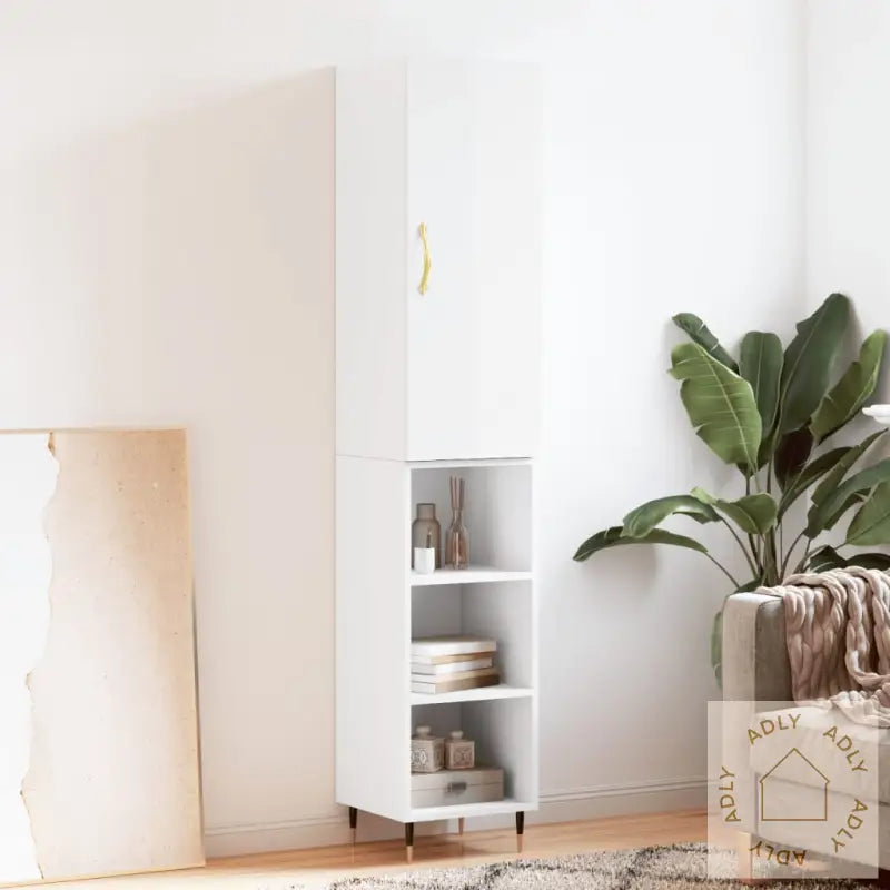 Highboard Høyglans Hvit 34,5X34X180 Cm Konstruert Tre