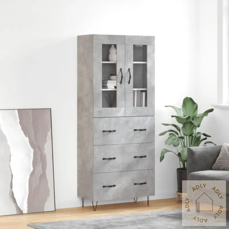 Highboard Betonggrå 69,5X34X180 Cm Konstruert Tre