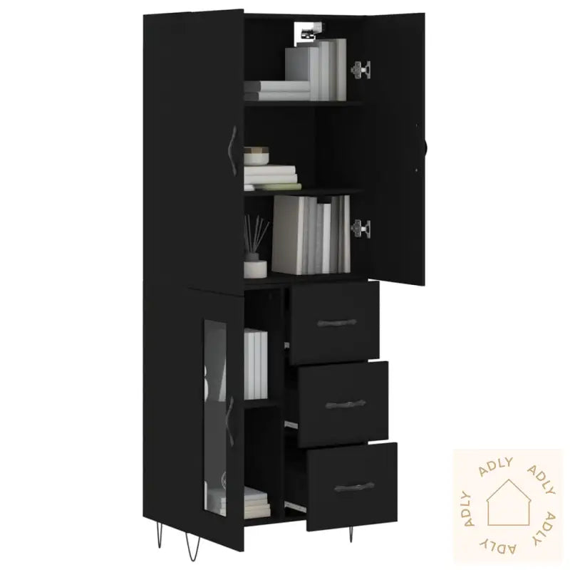 Highboard Svart 69,5X34X180 Cm Konstruert Tre