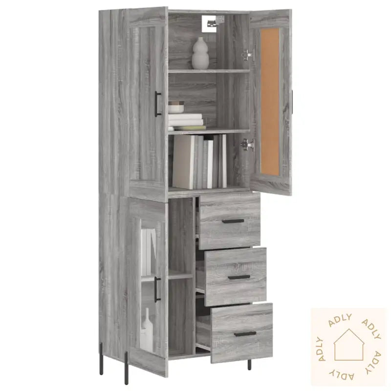 Highboard Grå Sonoma 69,5X34X180 Cm Konstruert Tre