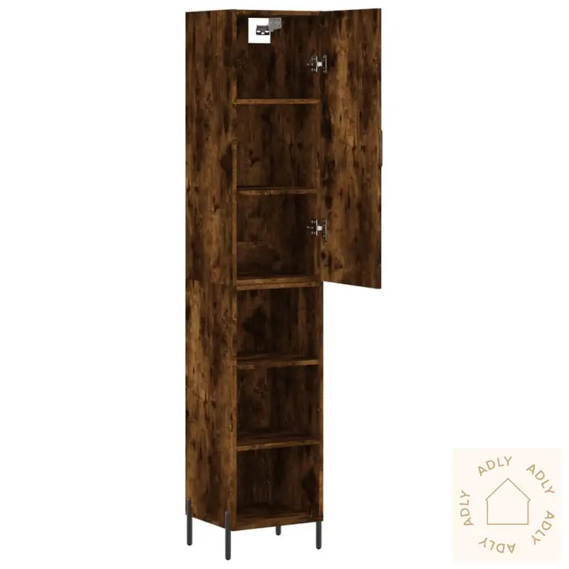 Highboard Røkt Eik 34,5X34X180 Cm Konstruert Tre