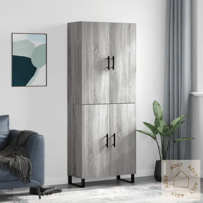 Highboard Grå Sonoma 69,5X34X180 Cm Konstruert Tre