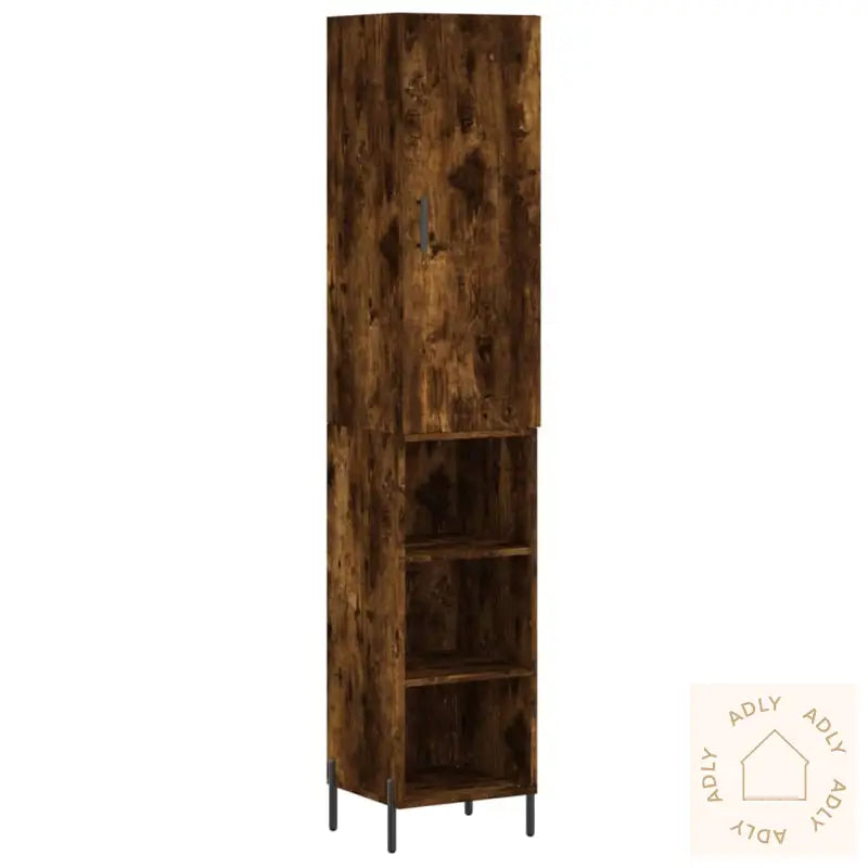 Highboard Røkt Eik 34,5X34X180 Cm Konstruert Tre