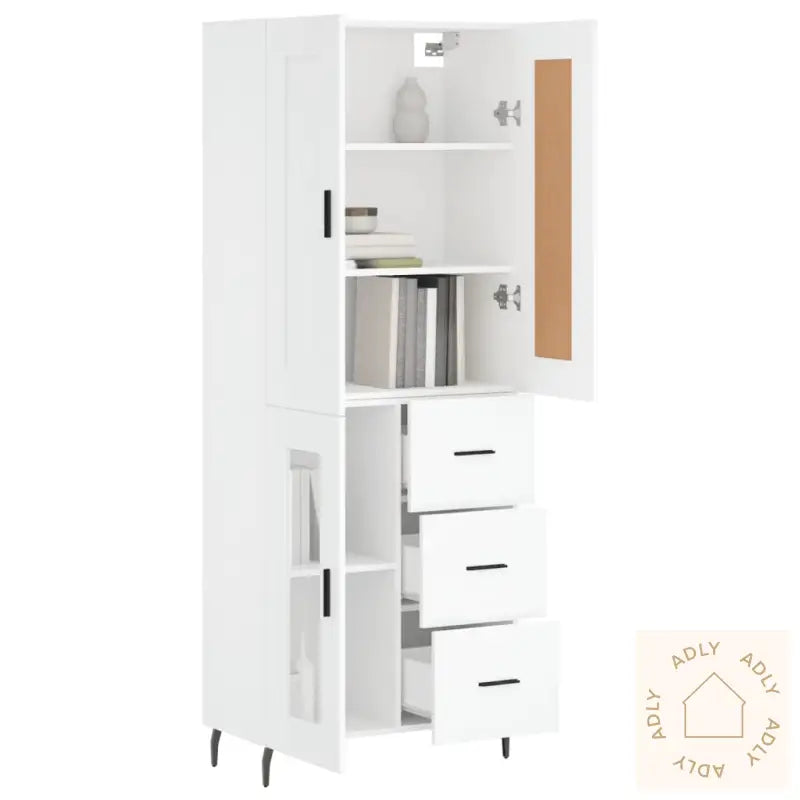 Highboard Hvit 69,5X34X180 Cm Konstruert Tre