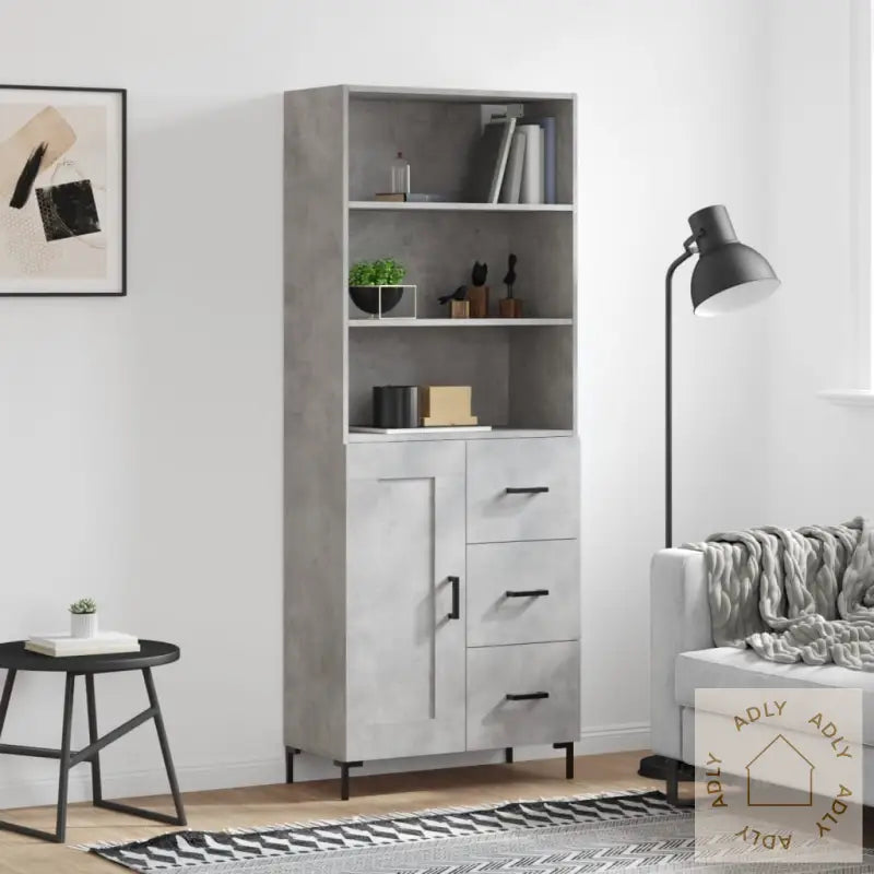Highboard Betonggrå 69,5X34X180 Cm Konstruert Tre