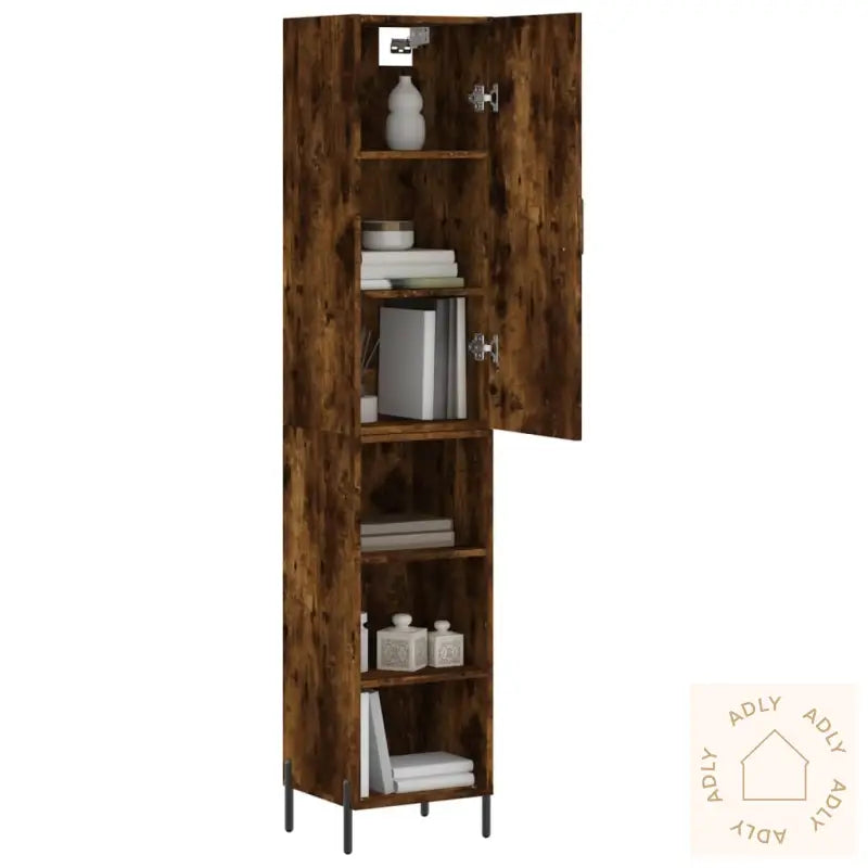Highboard Røkt Eik 34,5X34X180 Cm Konstruert Tre